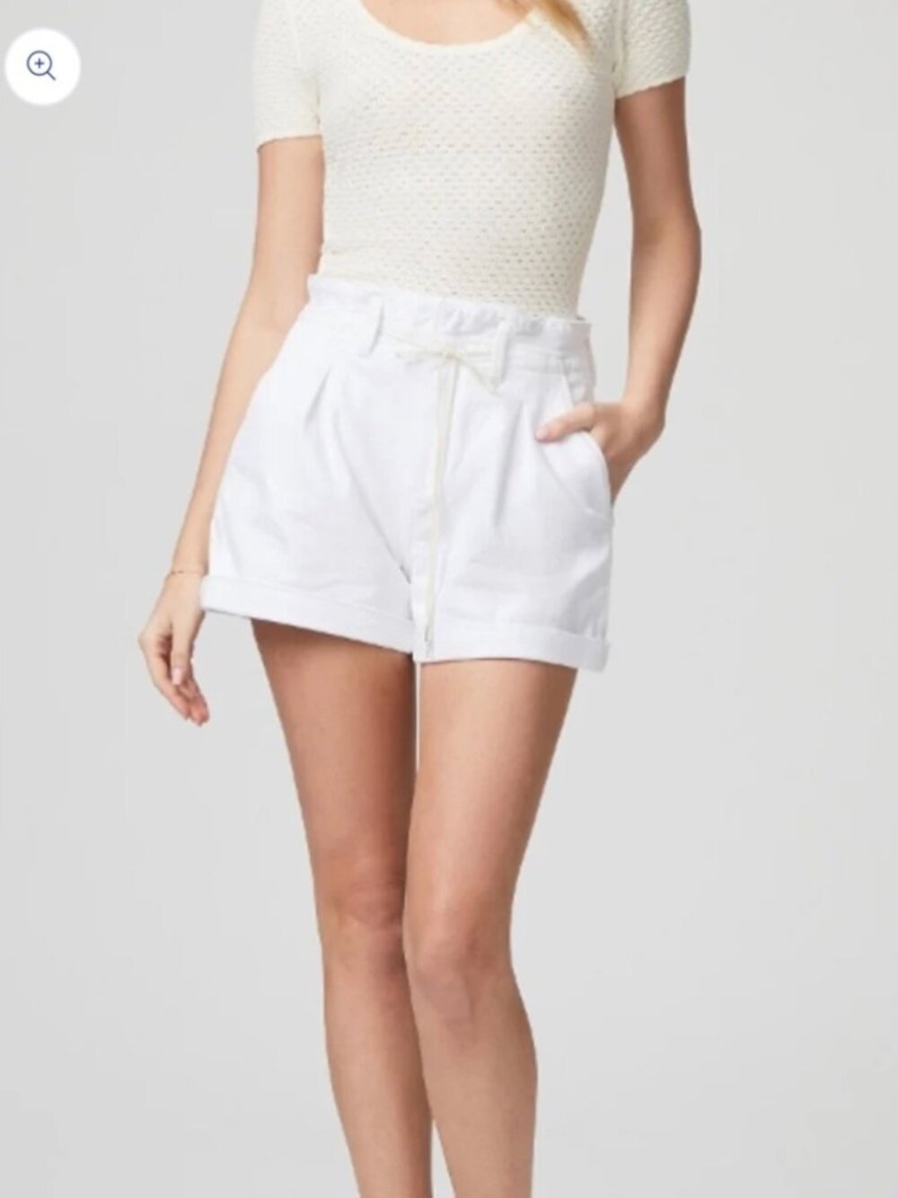 Paige Carly White Denim Shorts Size 25 High Rise Drawstring Cuffed